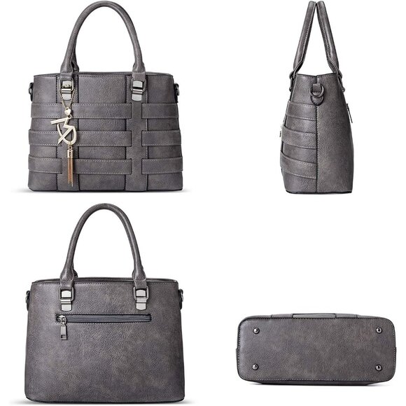 PU Leather Weave Grey Shoulder Bag for Women Elegant Top Handle Designer Purse - Picture 3 of 8